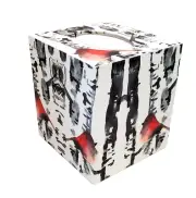 Handmade Decoupage Wood Tissue Box Cover, Red Bird In Birch Tree
