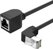 Right Angle Ethernet Extension Cable,90 Degree RJ45 Cords Shielded Male to Female Ethernet Patch Cable，Support Bandwidth Up to 250mhz,1.6ft,Black (Down Angle)