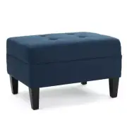 Noble House Ottomans Fabric Polyester Cushioned Top Birchwood Legs Dark Blue