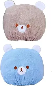 Miaija 2Pcs Bath Caps Camel Blue Kids Super Absorbent Dry Hair Cap Cute Bear Quick Drying Turban Cap for Women and Girls Washing Hair