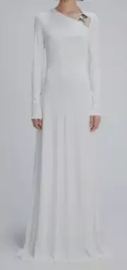 $1556 Christopher Kane Women White Embellished Buckle Jersey Gown Dress Sz US 10