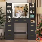 Black Vanity Dressing Table Set with LED Mirror and 7 Drawers Makeup Desk AU