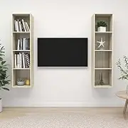 Wall Mounted TV Stands with Sonoma Oak Finish - Modern Entertainment Center, Bedroom Storage Cabinets for Living Room, Media Shelf Set, Tables, Cabinets, 2 pcs
