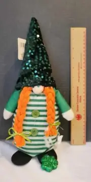 St Patricks Day Gnome weighted Plush Decorations Irish with sparkly clover