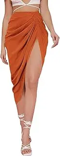 [WDIRARA] Women's Split Front High Waist Ruched Zip Back Bodycon Midi Skirt