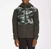 The North Face Kid Boy Taupe Green/Camo Forrest Fleece Hooded Jacket US L 12 NWT