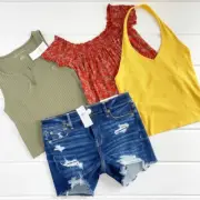 Lot of American Eagle Outfitters - Raw Hem Jean Shorts Halter, Tank & Peasant To