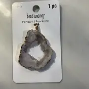 Large Crystal Geode Slice Gold Tone Pendant