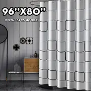 Extra Long Fabric Shower Curtain Waterproof With 13 Hooks Weighted Hem 240x200cm