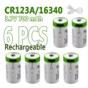 6X USB CR123A/16340 Type C Cable USB Li-ion Rechargeable Battery 3.7V 700mAh