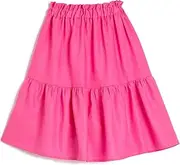 [Koton] Girls' Midi Tiered Elastic Waist Linen Mix Skirt