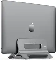 SODI Vertical Laptop Stand for Desk, Gravity Auto Lock MacBook Stand, Aluminum Laptop Holder Vertical Compatible with MacBook Pro, Air, Tablet, Space-Saving Organize Work & Home Office, Gray
