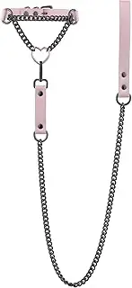 [ADEMISHIA] Heart O-ring Leather Choker Necklace For Women, Punk Gothic Black/Pink Slip Chain Necklace with Vegan Leather Swivel Clasp