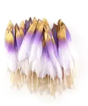 50pcs White Purple Ombre Gold Dipped Goose Feathers 5" Natural Gold Tip Feathers