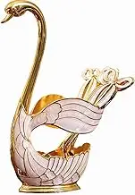 Decorative Gold Swan Base Holder with 6pcs Coffee Spoon Set - Creative Dessert Spoons,Gold