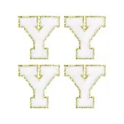 Chenille Letter Patches White Alphabet Y 3in Height for Clothing Pack of 4