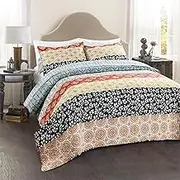 Lush Decor 3 Piece Bohemian Stripe Quilt Set, Full/Queen, Turquoise
