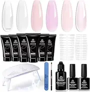 beetles Gel Polish Poly Nail Extension Gel with Uv Light Starter Kit- 6 Jelly Colors 15 ML Clear Pink Neutral Jelly Gel Nails Quick Building Hybrid Gel Base Top Coat Slip Solution French Manicure Set for DIY