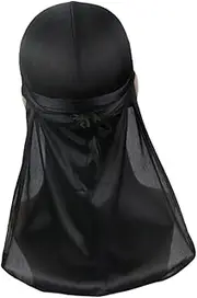 [BIUDECO] Long Tail Silk Turban Silk Bandanas Turbans for Men Satin Pirate Cap Elastic Wide Straps Headwraps Scarf for Women Satin Silk Sleeping Bonnet Men Durag Black