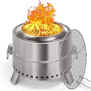 Ciays Smokeless Firepit, 17 Inch Fire Pit for Camping with Patented Technology, Portable Fire Pit for Outside with Steel Grill Rack, Fire Poker, and Bag, Easy Setup and Storage, Wood Burning