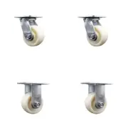 4 Inch Nylon Caster Set with Ball Bearings 2 Swivel 2 Rigid Service Caster