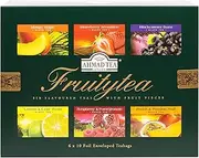Ahmad Tea Black & Green Tea, Fruitytea Assorted Sampler Variety Gift Box, 60 Foil Teabags - Caffeinated & Sugar-Free