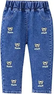 [Generic] Jeans Pants for Grils High Waist Embroidery Love Fashion Leisure Style Loose Casual Comfy Fashion Toddler Trousers