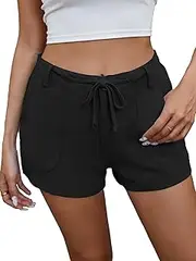 [Famulily] Women's Summer Casual Cotton Linen Shorts Drawstring Low Waisted Y2K Mini Shorts with Pockets