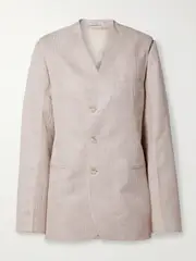[BETTTER] BETTTER - + Net Sustain Lorca Convertible Embroidered Pinstriped Linen-blend Blazer - Beige - small small Neutrals