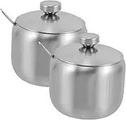 HEALEEP Elegant Round Stainless Steel Salt Sugar Spice Jars Empty Containers for Kitchen Organization