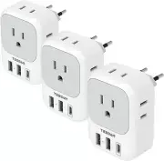 3 Pack European Travel Plug Adapter USB C, US to Europe Power Adapter with 4 AC