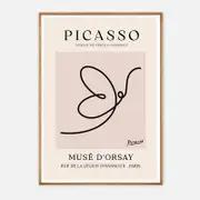 Galrie Pablo Picasso Animal Series Minimalist Line Art Print for Modern Decor, Wood Frame, A1 60 x 84cm (23 x 33inch)