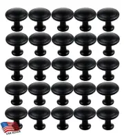25 Pack Round Disk Knobs *Matte Black* Kitchen Bath Cabinet Hardware Pull Handle