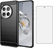 [Asuwish] Phone Case for OnePlus 12 5G with Tempered Glass Screen Protector Cover and Cell Accessories Slim TPU Soft Hybrid Silicone Rubber Protective One+ 1plus12 2024 Carbon Fiber Women Men Black