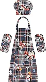 AIXIWAWA Kids Apron Chef Hat Set, Child Kitchen Bib Aprons Adjustable for Cooking Baking Painting (Winter Penguins)