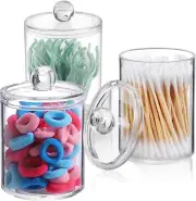 3 Pack Qtip Holder,Apothecary Jars Cotton Ball Holder Dispenser,Bathroom Jars wi