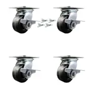 4 Inch Phenolic Caster Set with Ball Bearing and Brakes/Swivel Locks SCC