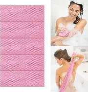 5 Pieces African Net Bath Sponge,Long Net Bath Sponge Exfoliating Shower Body Scrubber Back Scrubber Skin Smoother,Back Foot Scalp Scrub, Flat Dead Skin Remover (Pink, 30 * 80CM)