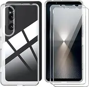 [Effcotuo] Case for Sony Xperia 1 VII Case with 2 Pieces Screen Protector for Tempered Glass Screen Protector Film Transparent Case Mobile Phone Cover Protective Case Shockproof Bumper Clear