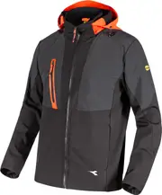 Diadora Utility Softshell Hybrid, workwear jacket waterproof , color: Black/Dark Grey/Orange , size: M
