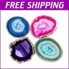 Elegant Natural Geode Agate Coasters - Set of 4 with Protective Rubber Bumpers