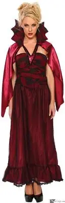 Living Fiction Vampire Queen Dress With Cape Women Costume, Red Black