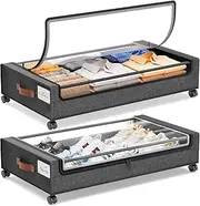 TARODEA Under Bed Storage with Wheels, 2 Pack Under Beds Containers, Under Beds Shoe Storage Organizer, Rolling Under Beds Metal Drawer for Clothes, Blankets(Hemp Grey, 78 x 43 x 17 cm)