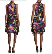 NWT Diane Von Furstenberg Sz 2 Sleeveless Bias-Cut Floral-Print Silk Dress $398