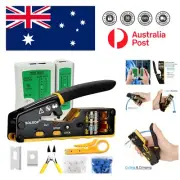 Compact All-in-One RJ45 Crimp Tool Kit with Cable Tester and 50 Connector Plugs