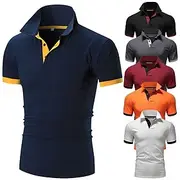 Men's T shirt Tee Polo Shirt Golf Shirt Turndown Casual Soft Breathable Short Sleeve Apple Green Golden yellow Lake blue Black White Pink Solid Color Plain Plu
