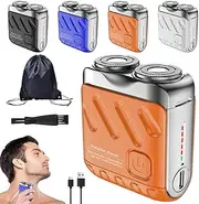 Portable Rotary Dual Ring Electric Shaver, USB-C Rechargeable Cordless Traveller Mini Electric Beard Shavers for Mens, Magnetic Suitcase Design Alloy Cutter Razor, Waterproof Easy Cleaning(Orange)