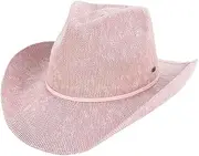 [C.C] Sparkly Sequin Cowboy Hat with Suede String Trim, Dusty Rose, Pink, One Size