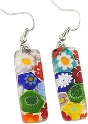 GlassOfVenice Murano Glass Millefiori Rectangular Earrings - Multicolor