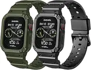 [2 Pack] SVISVIPA Band with Bumper Case Compatible for Apple Watch 45mm 44mm 42mm 41mm 40mm 38mm iWatch Series 8 7 6 5 SE 4 3 2 1 Strap , Men Women Sport Rugged Shockproof Military Protective Replacement Wristband
